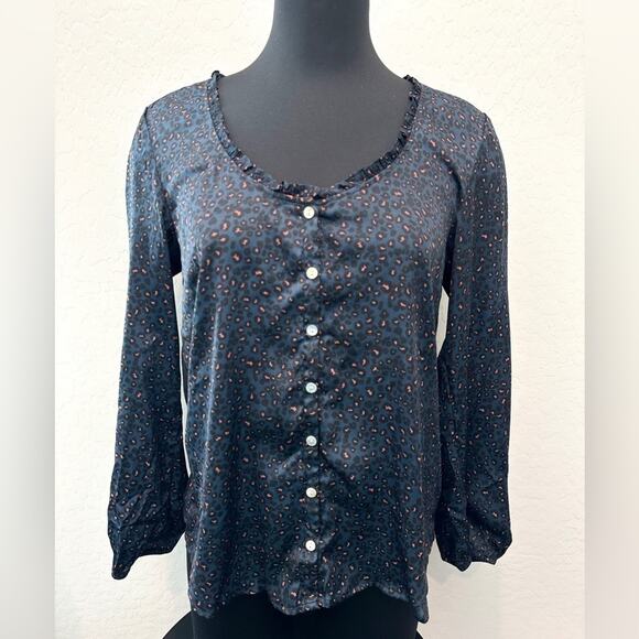 ANTHROPOLOGIE | Dolan Collection Navy Button Front Leopard Blouse | Size Small - Picture 3 of 8